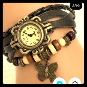 Butterfly Leather Bracelet Quartz Wrist Watch